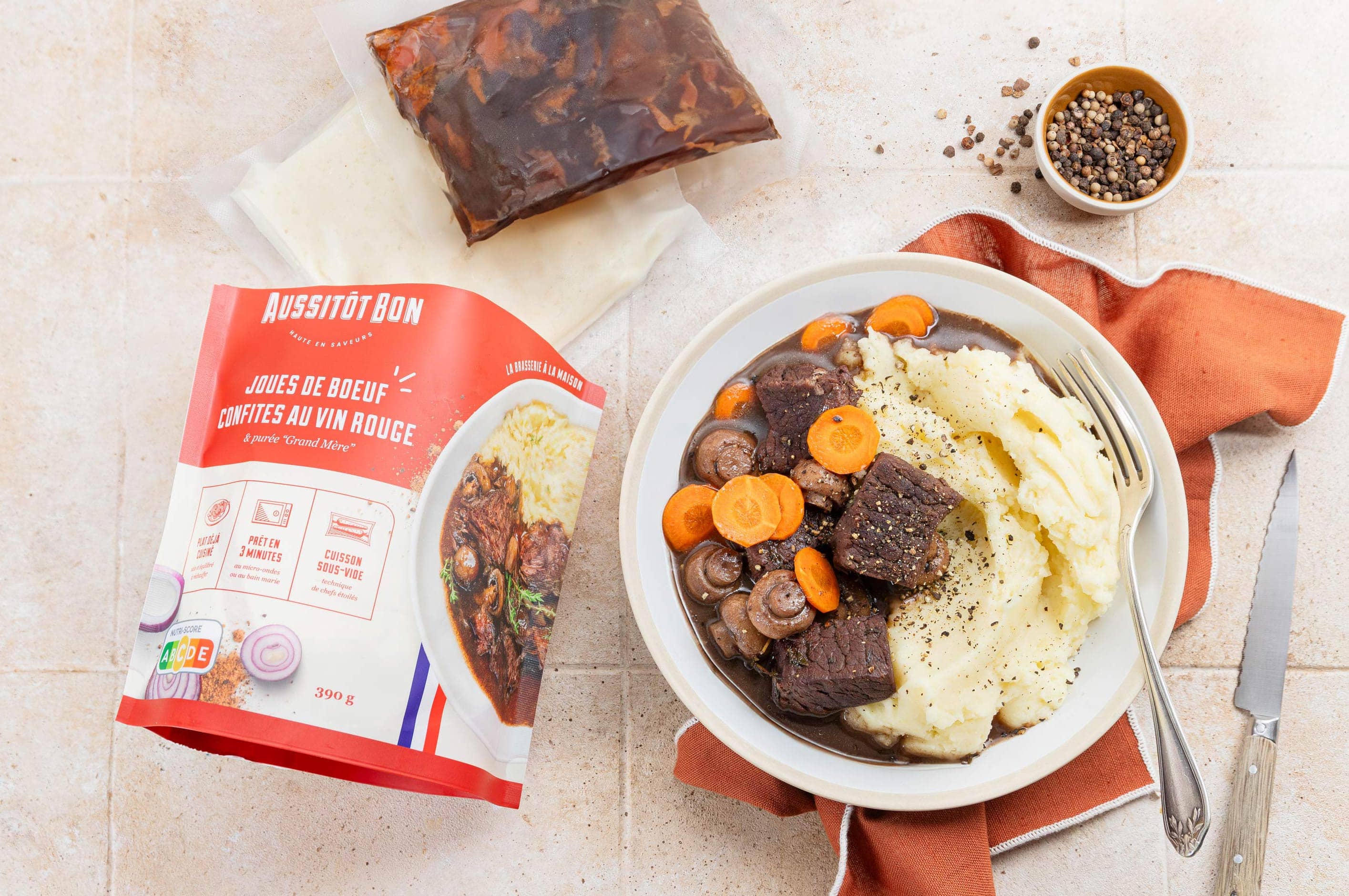 Plat cuisinés joues de boeuf confites au vin rouge