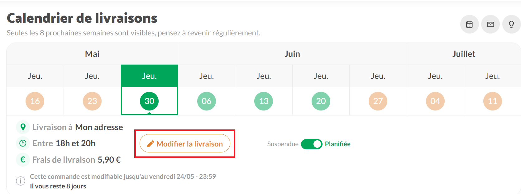 calendrier de livraison