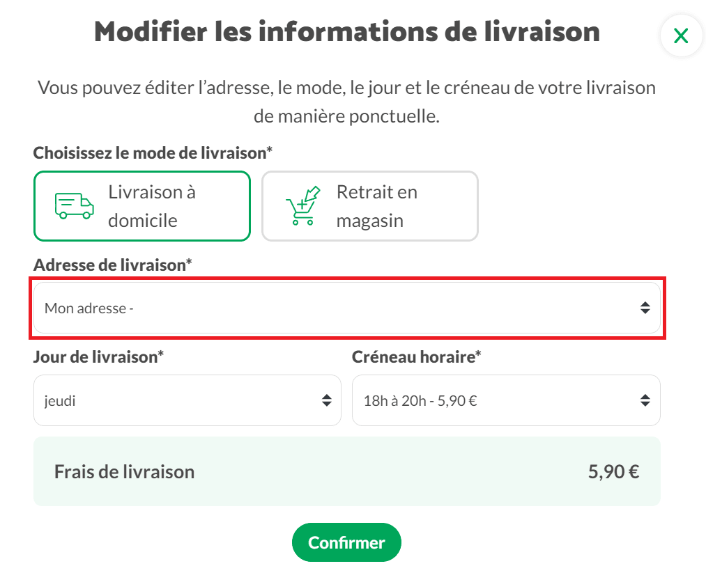 modifier la livraison