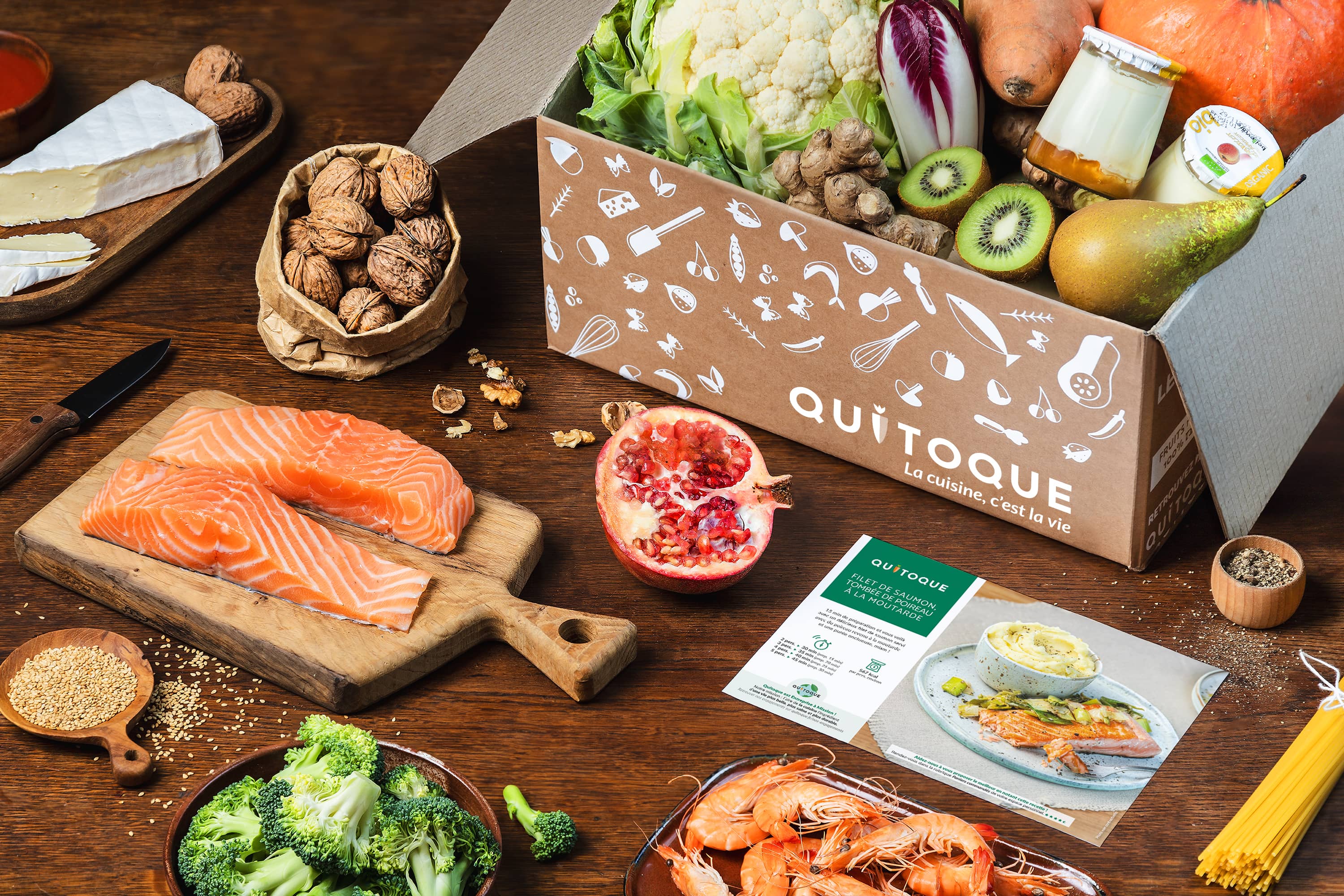 Box à cuisiner Quitoque pleine de produits frais et de saison